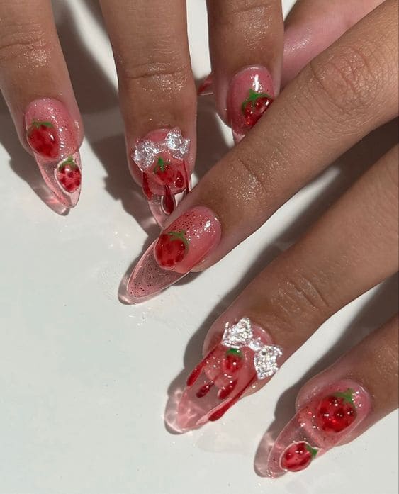 Girly Cherry Nails
