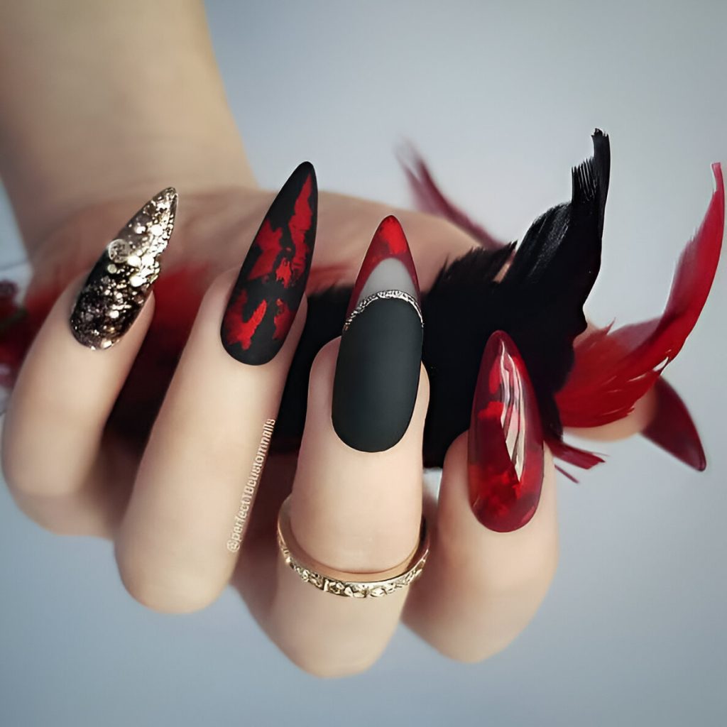 Glamorous Black And Red Nail Designs