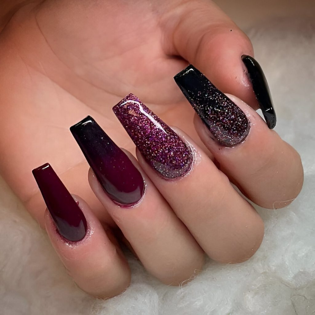 Glitter Ombre Burgundy Nails