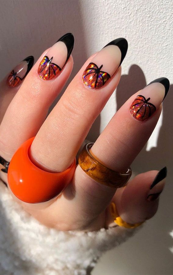 Glitter Pumpkin French Tips