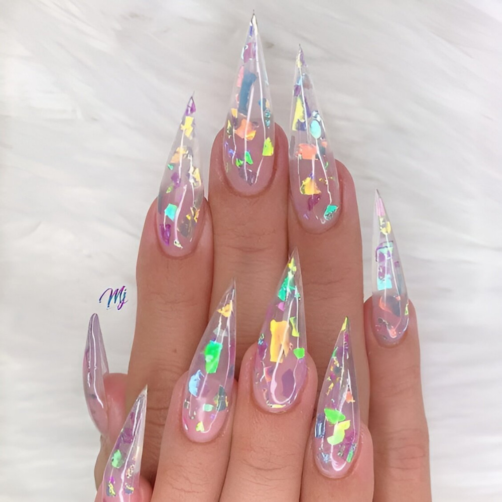  Glittered Clear Acrylic Nails