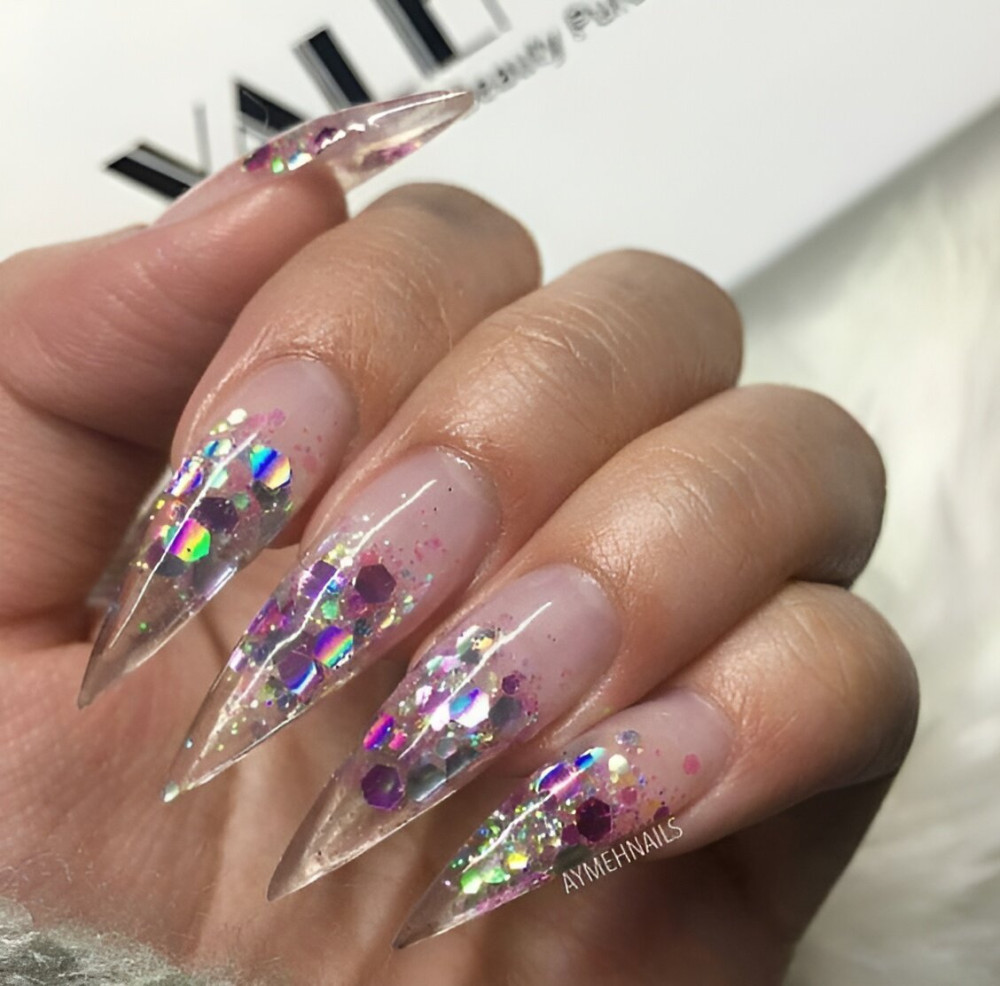  Glittered Clear Acrylic Nails