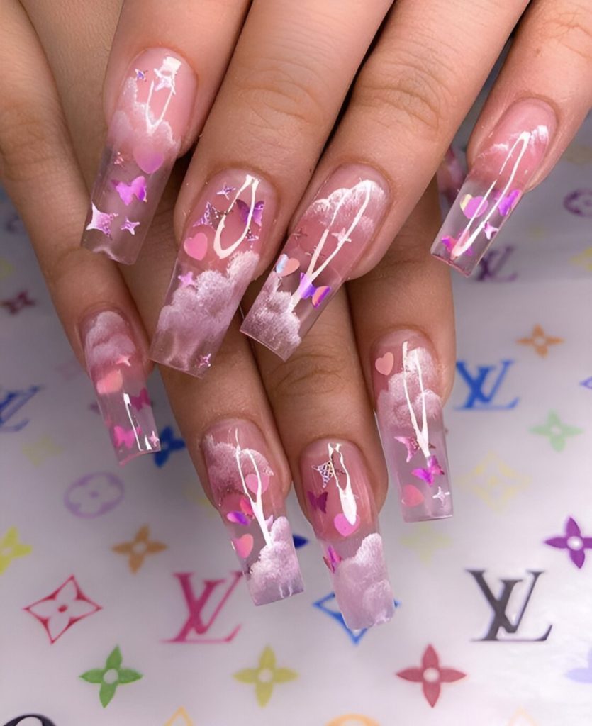  Glittered Clear Acrylic Nails