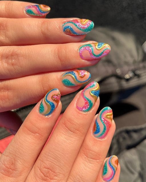 Glittery Swirl Nails