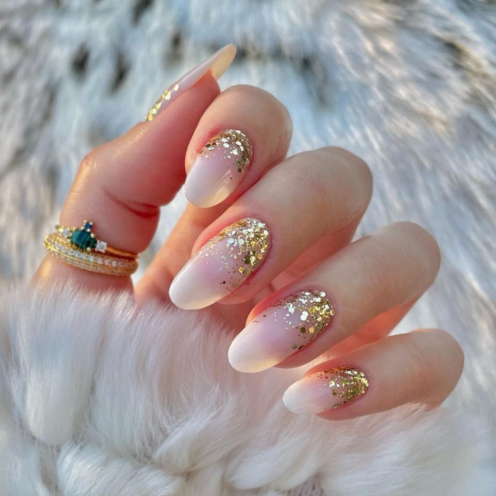  Gold Shimmer Ombre Nails