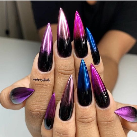 Gradient Chrome Stiletto Manicure