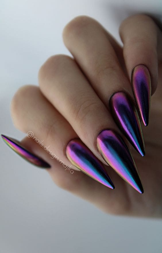 Gradient Chrome Stiletto Manicure