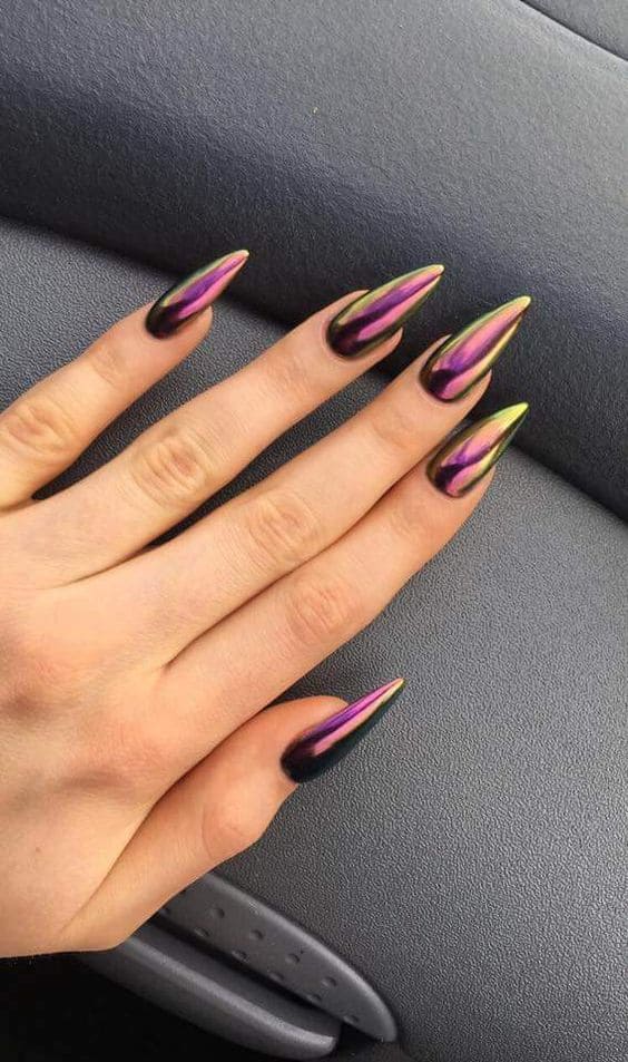 Gradient Chrome Stiletto Manicure
