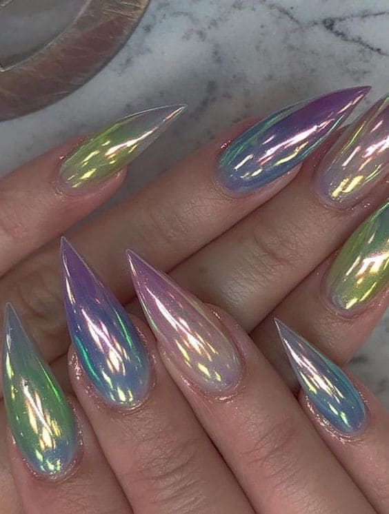 Gradient Chrome Stiletto Manicure