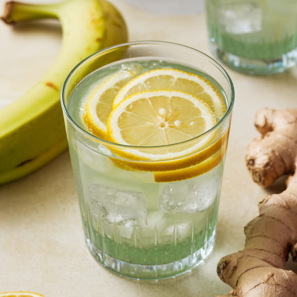 Green Banana Water With Lemon and Ginger
