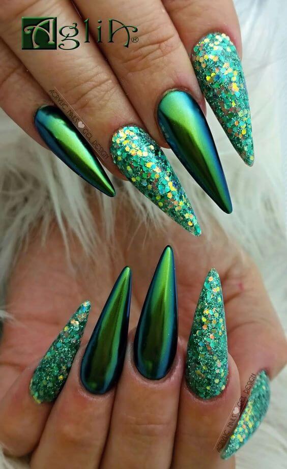  Green Chrome Nails