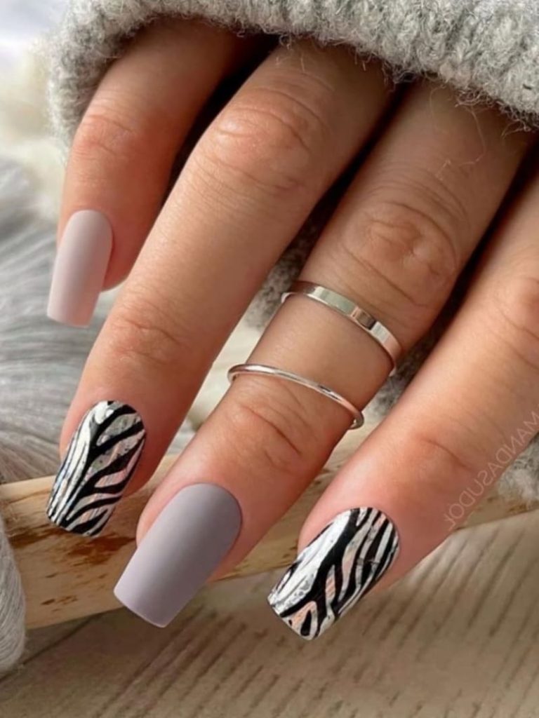 Grey Nail Designs With Zebra Prints