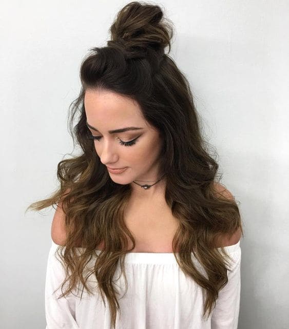 Half Up Half Down with a Top Knot