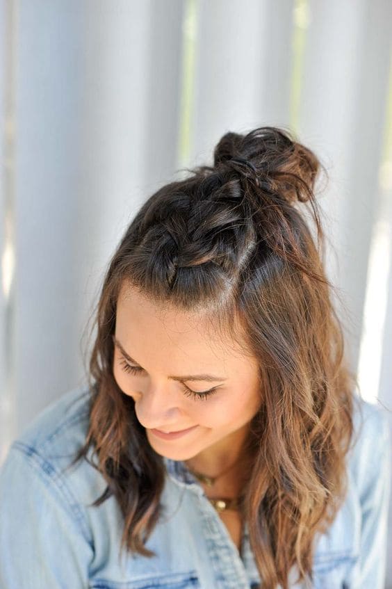 Half Up Half Down with a Top Knot