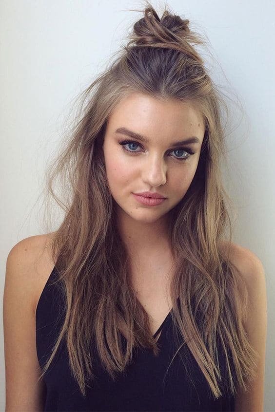 Half Up Half Down with a Top Knot