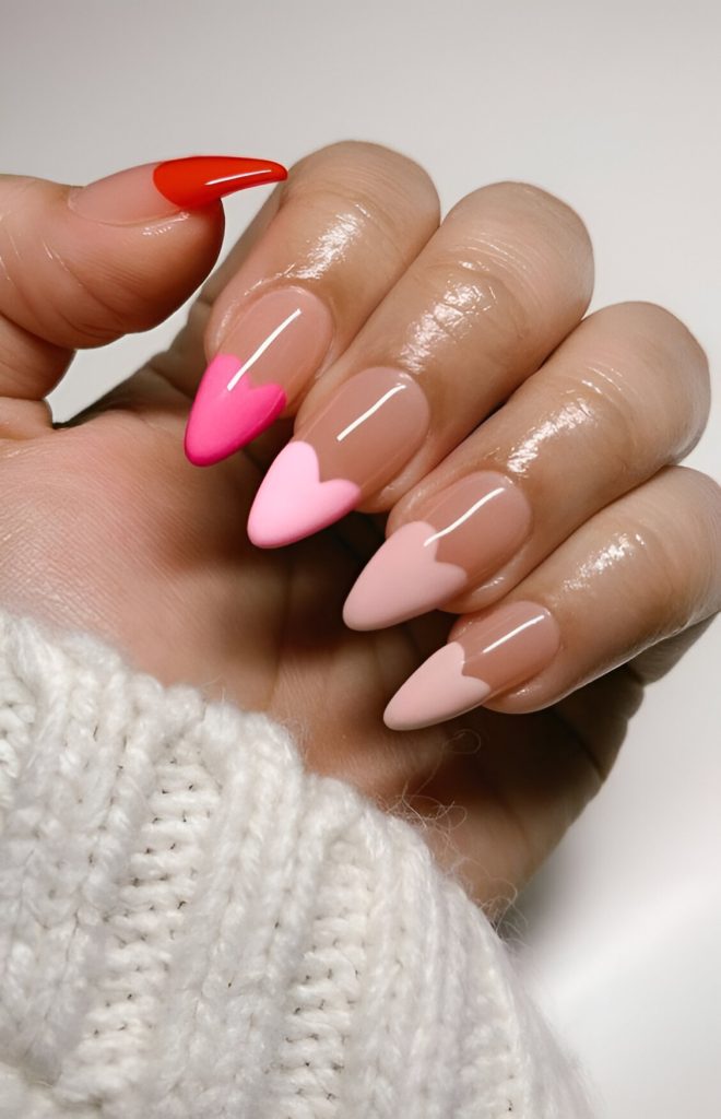 Heart-Themed French Tips