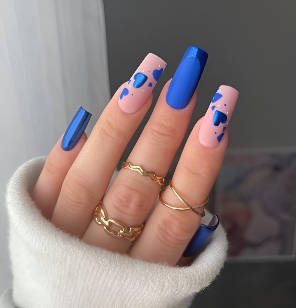  Hearted Blue Acrylic Nails