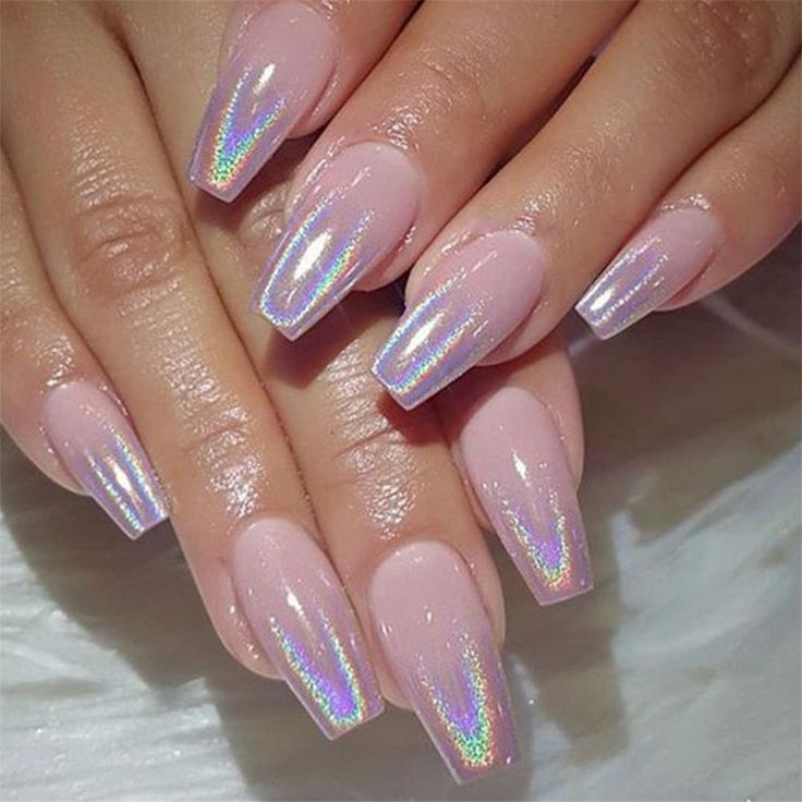 Hologram Ombre Short Coffin Manicure