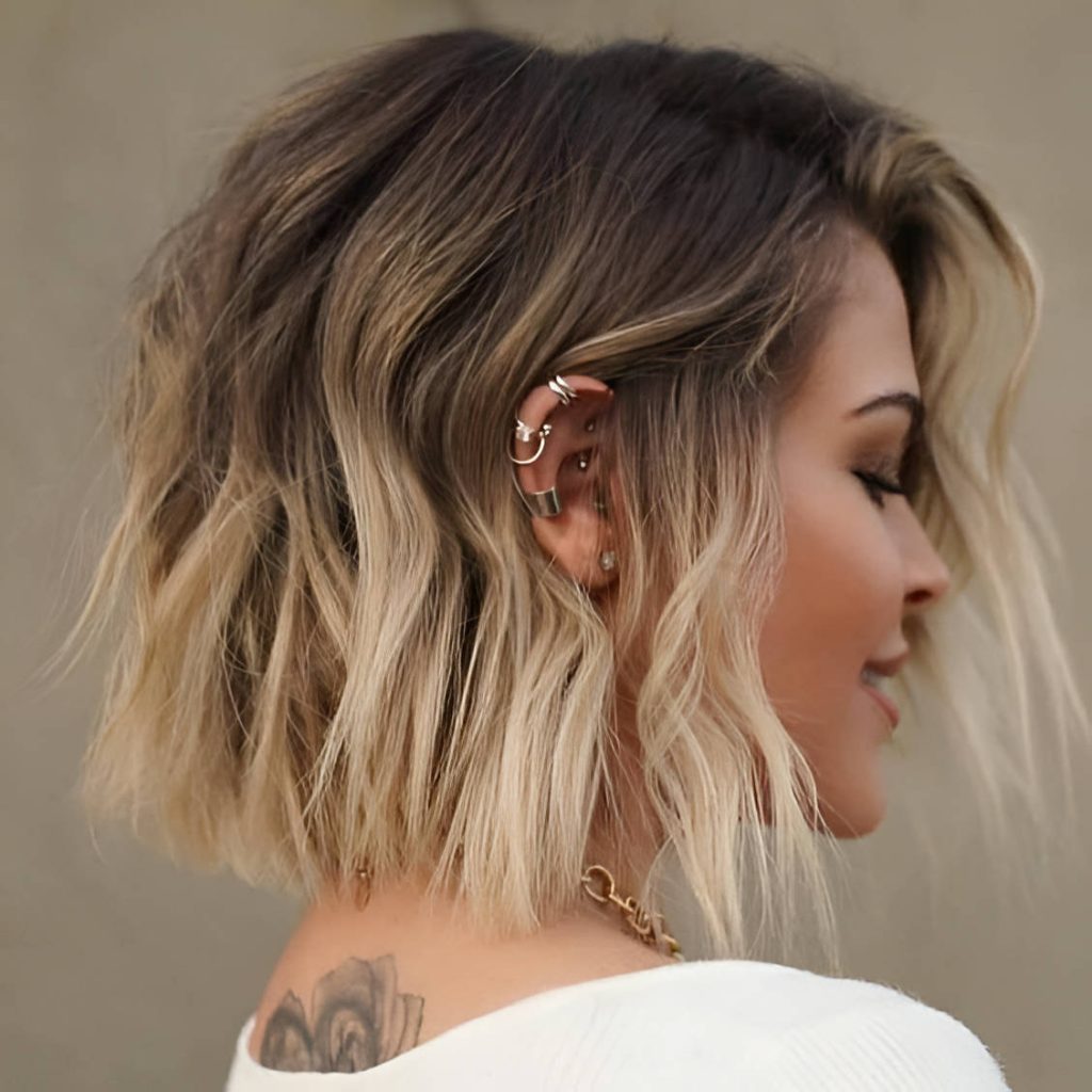 Honey Balayage Short Hair With Blunt Bob Cut