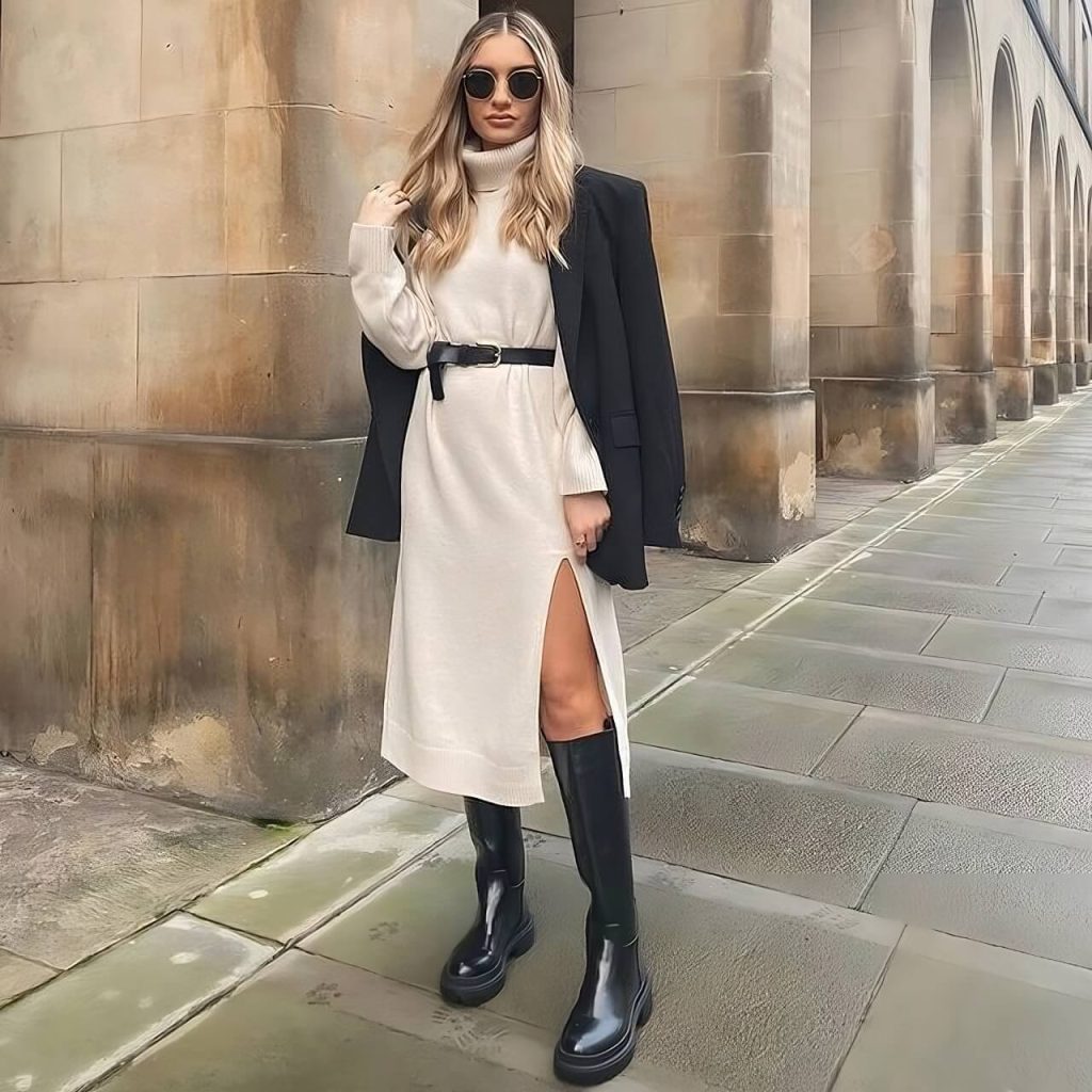 Knitted Dress + Heeled Mules