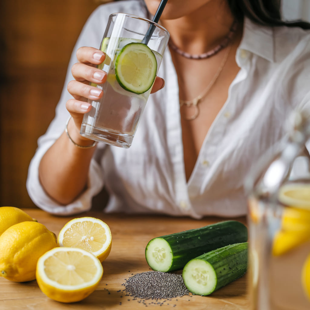 Lemon Cucumber and Chia Seeds Detox Water
