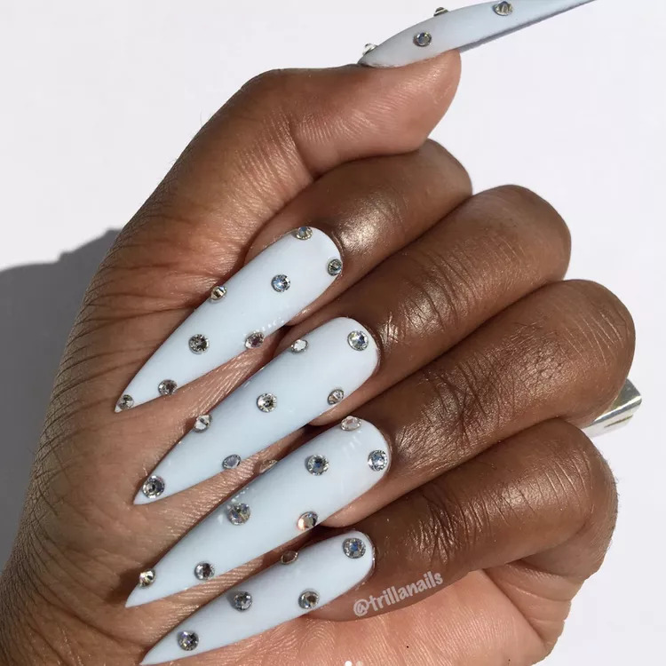 Light Blue Nails With Gems