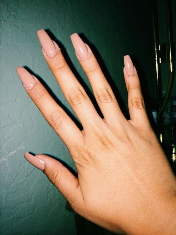 Long Coffin Nude Nails