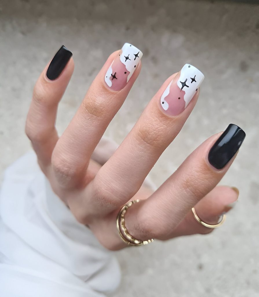 Matte Black And White Nail Designs