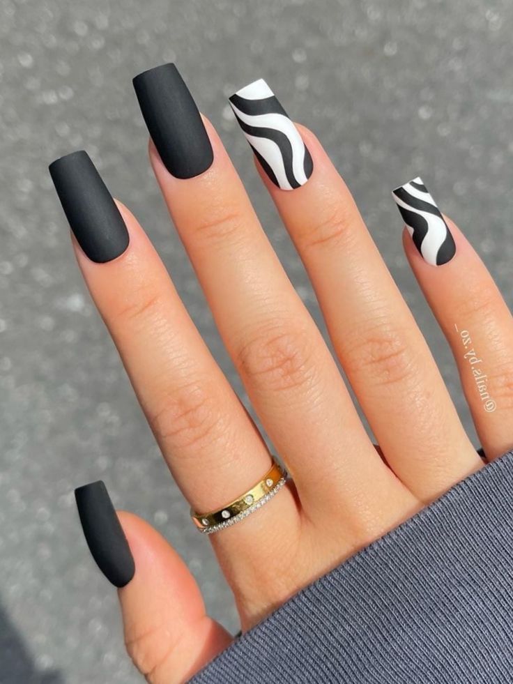 Matte Black And White Nail Designs