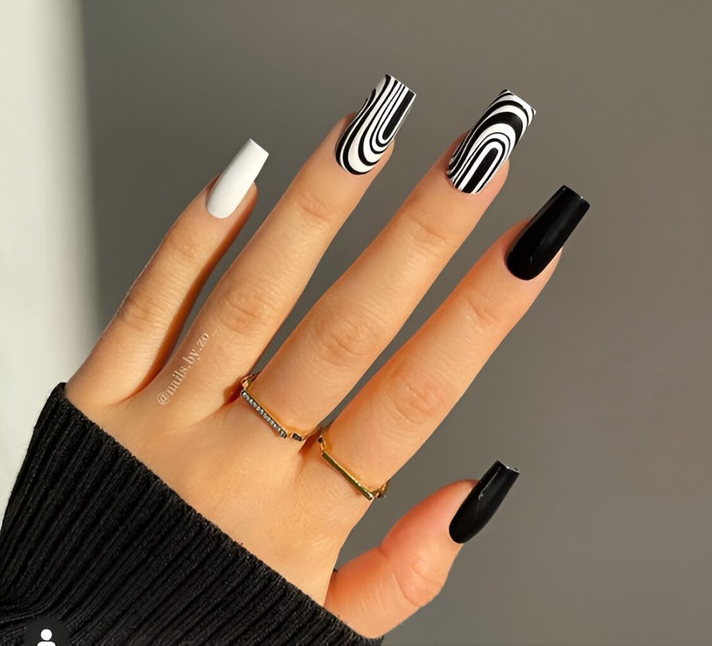Matte Black And White Nail Designs