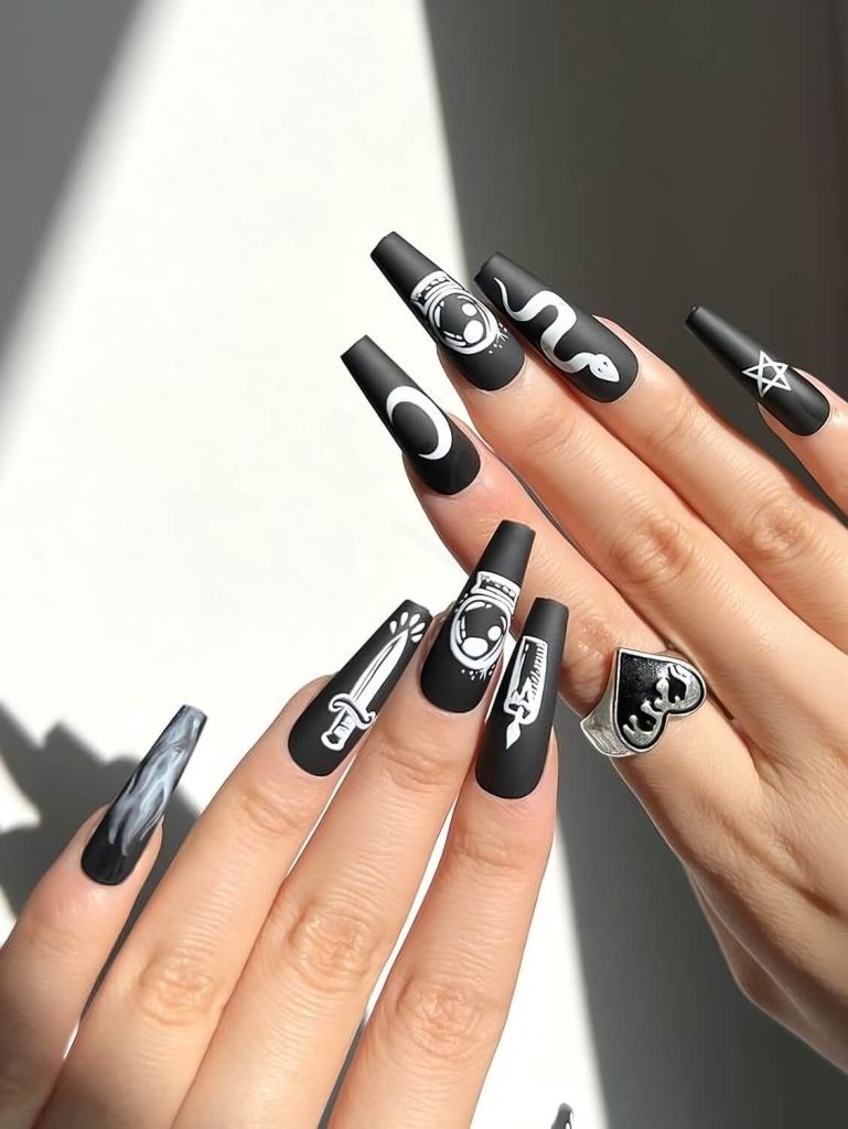 Matte Black And White Nail Designs