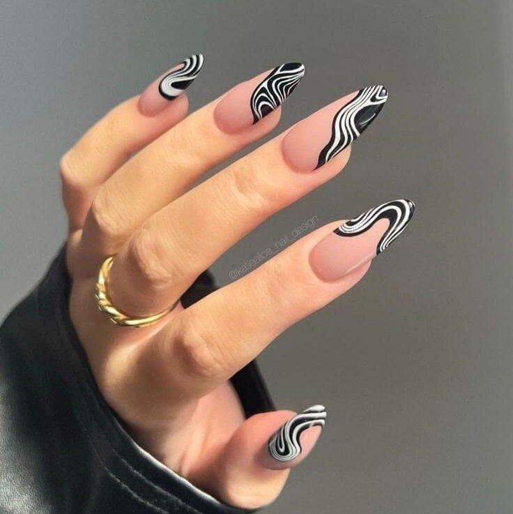 Matte Black And White Nail Designs