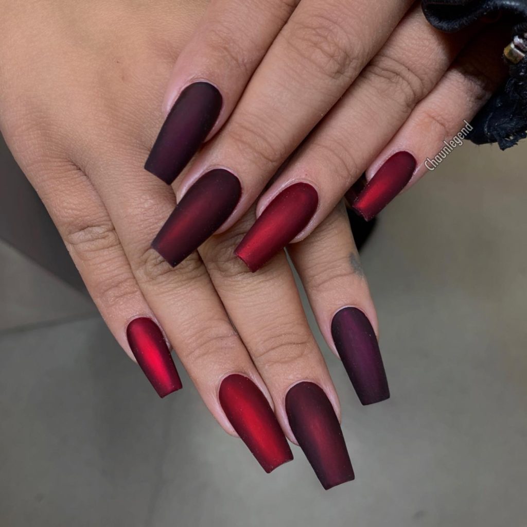 Matte Coffin Red Wine Nails