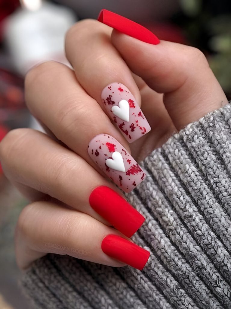  Matte Heart-Themed Nails