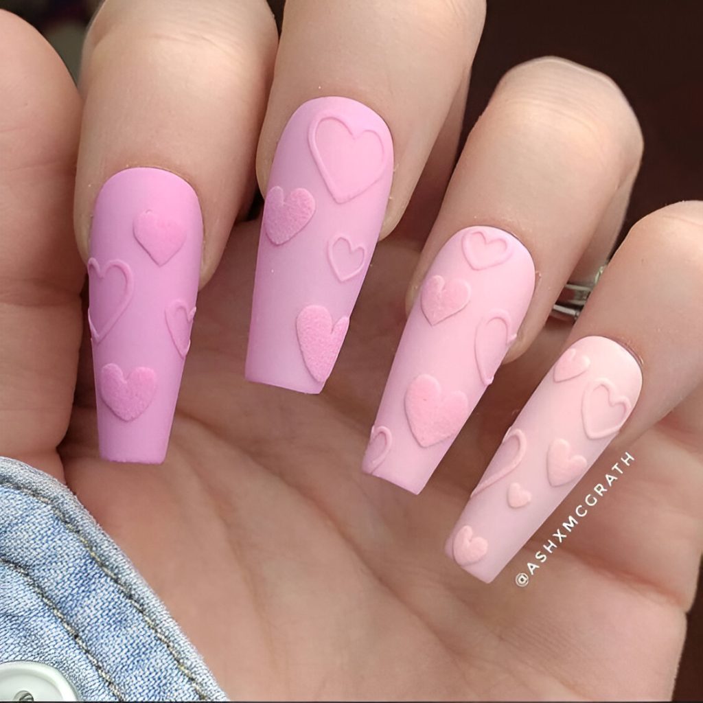  Matte Heart-Themed Nails