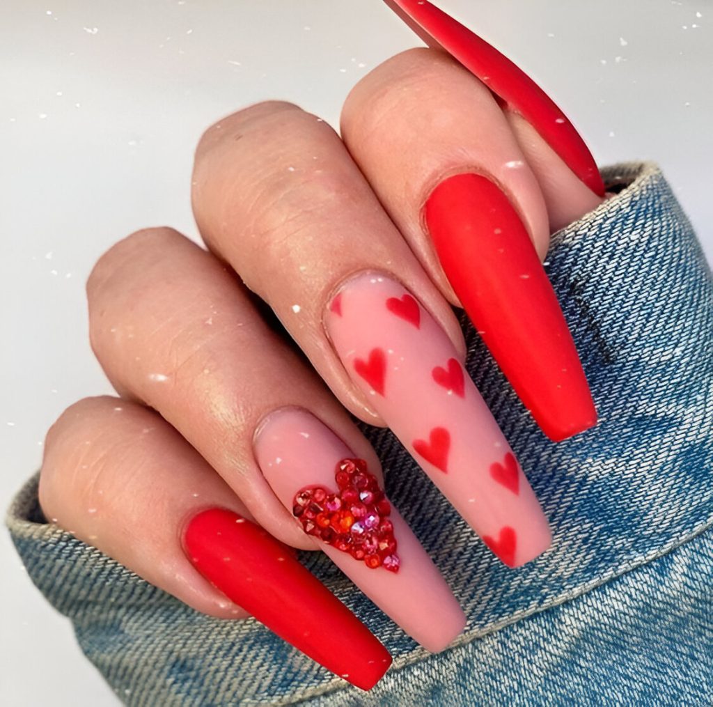  Matte Heart-Themed Nails