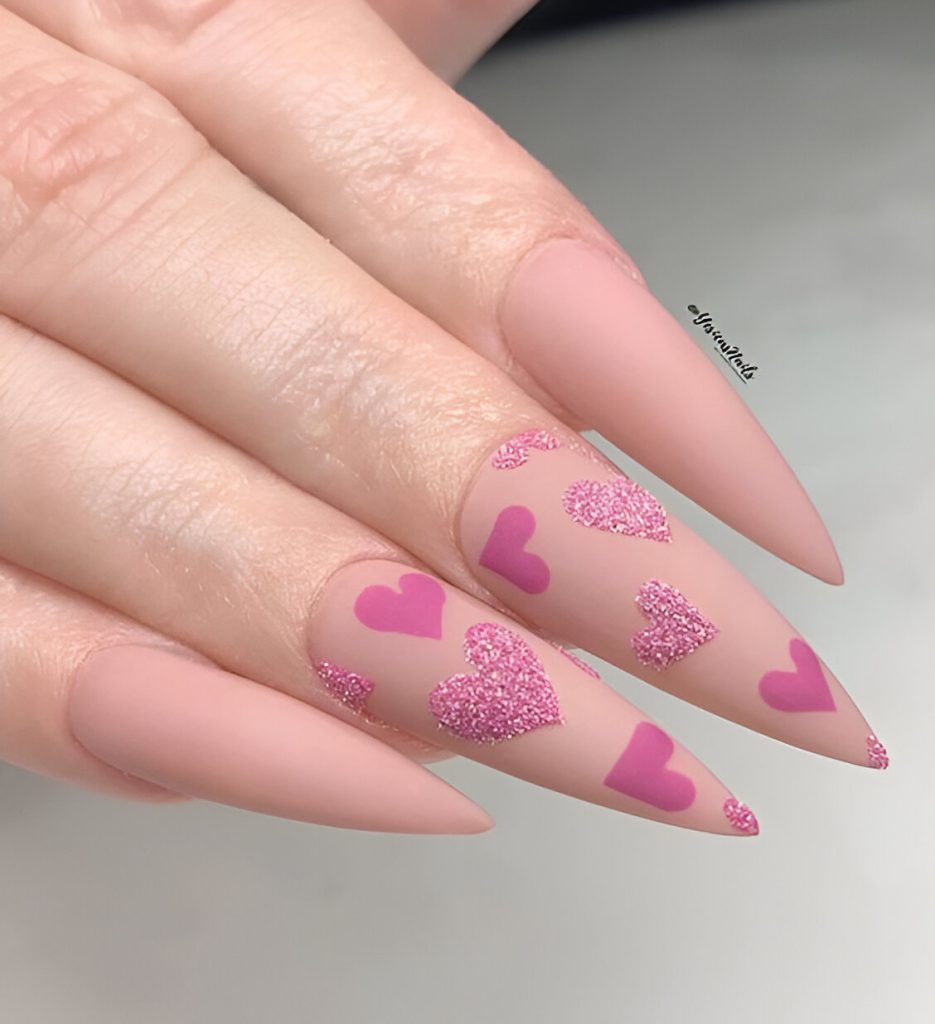  Matte Heart-Themed Nails