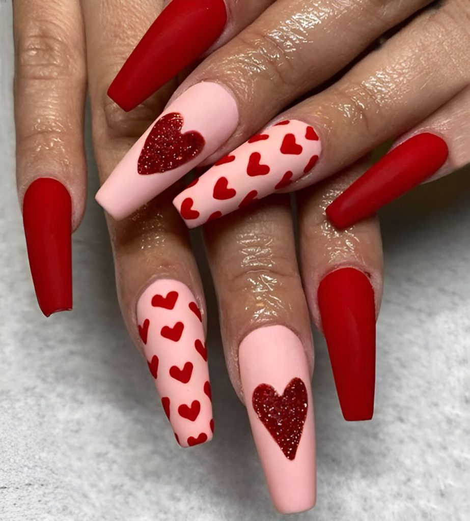  Matte Heart-Themed Nails