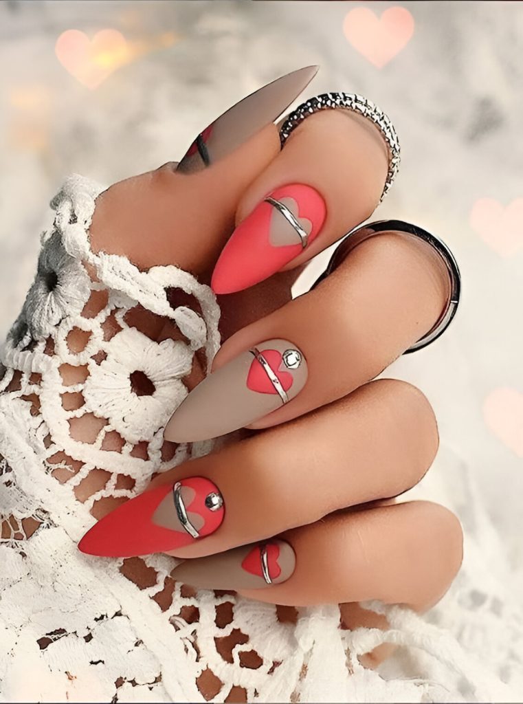  Matte Heart-Themed Nails