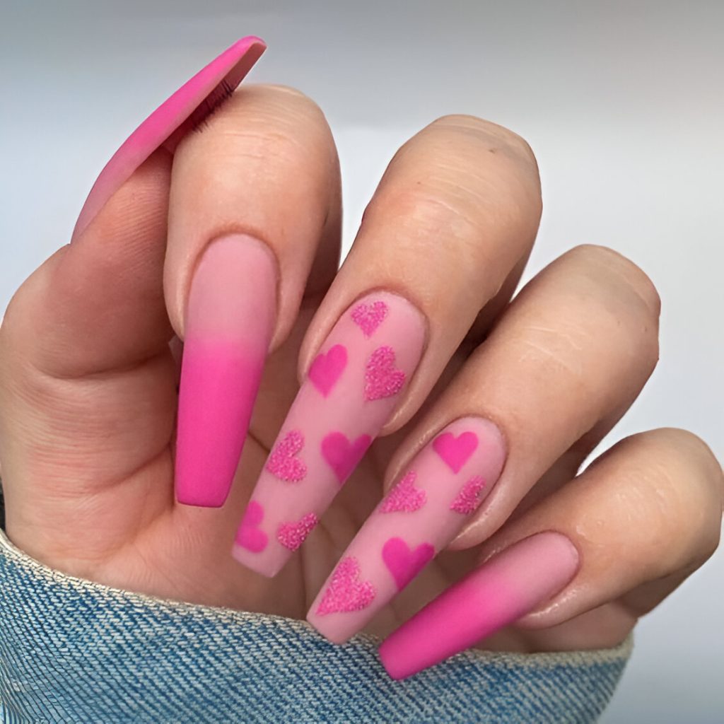  Matte Heart-Themed Nails