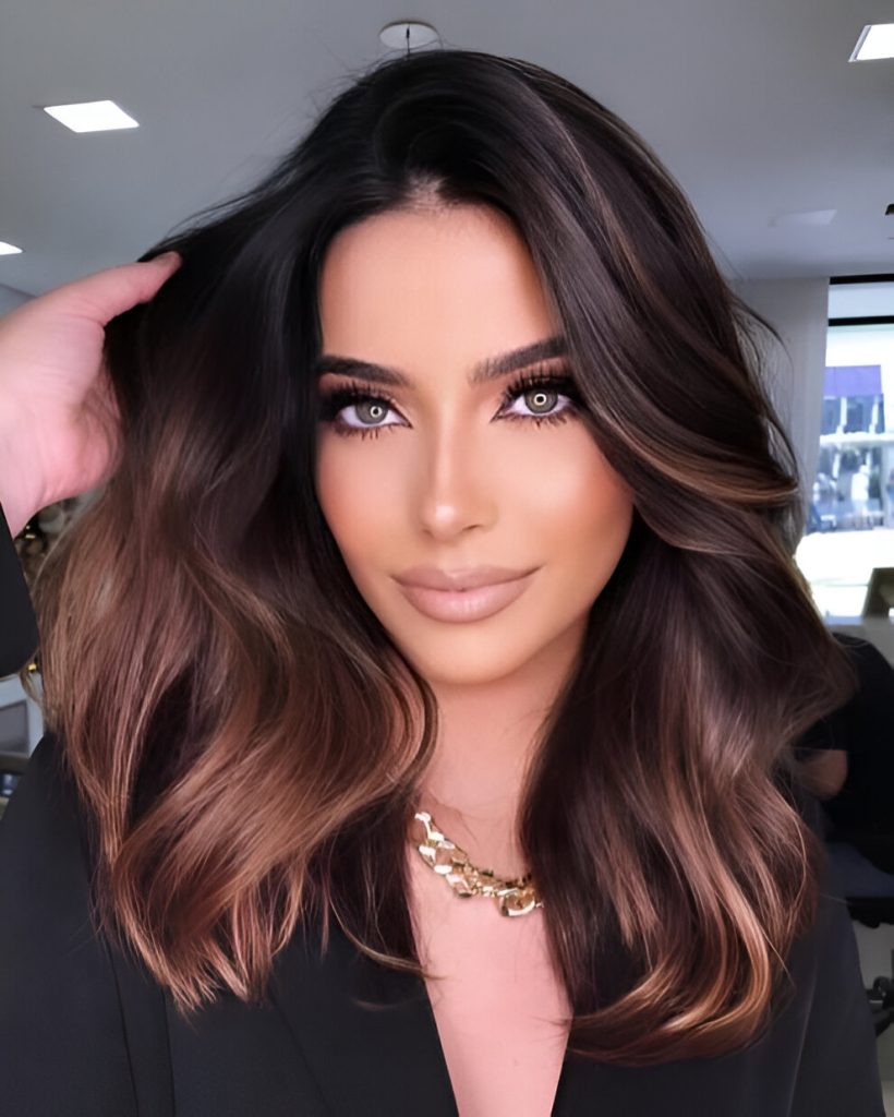 Medium-Length Curls With Dark Caramel Ombre