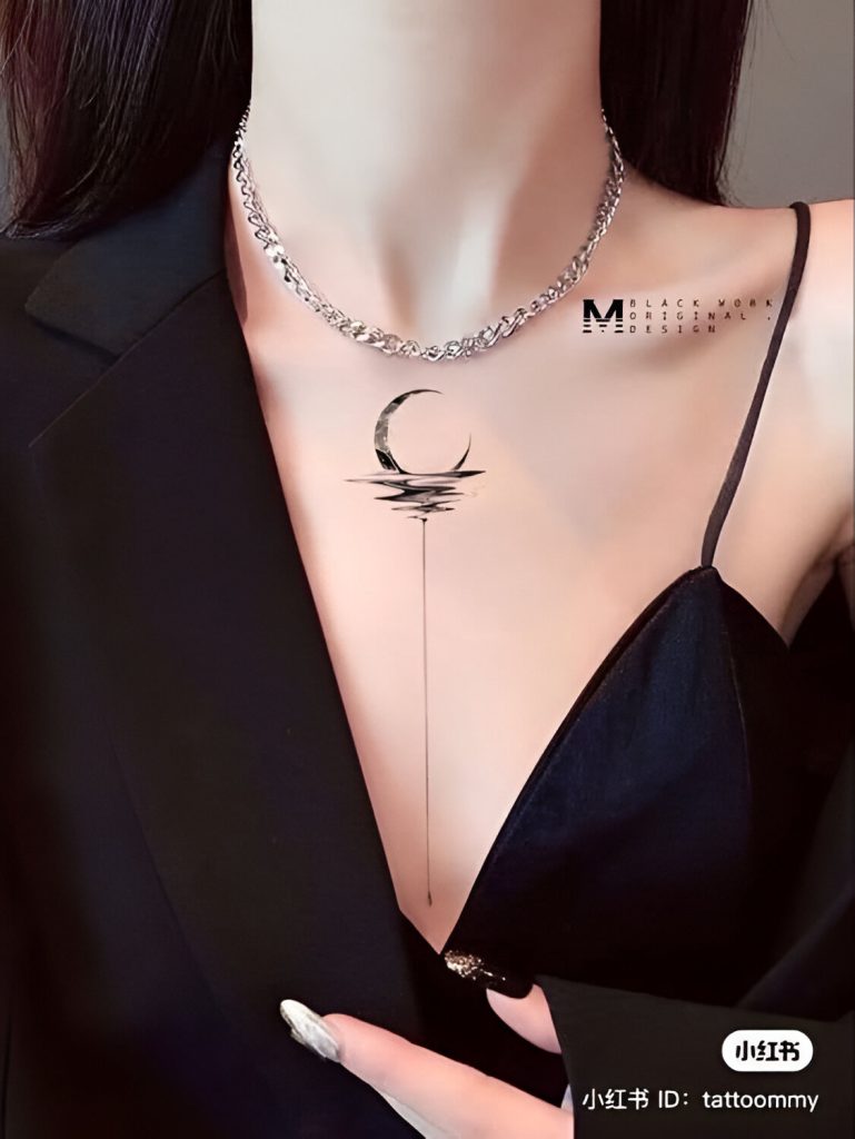 Mini Crescent Moon Collarbone Tattoo