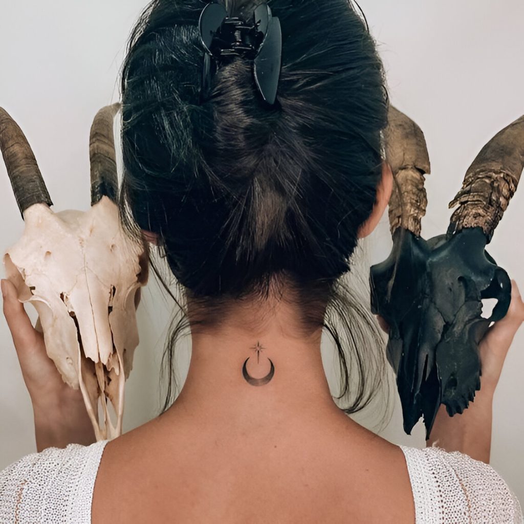 Mini Crescent Moon Nape Tattoo