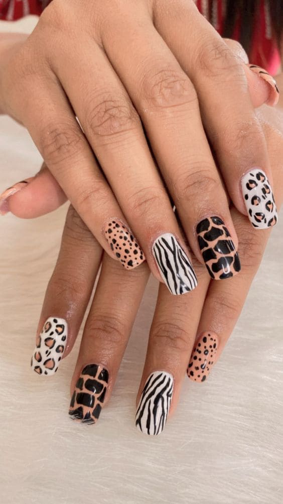 Mixed Animal Print Nail Designs