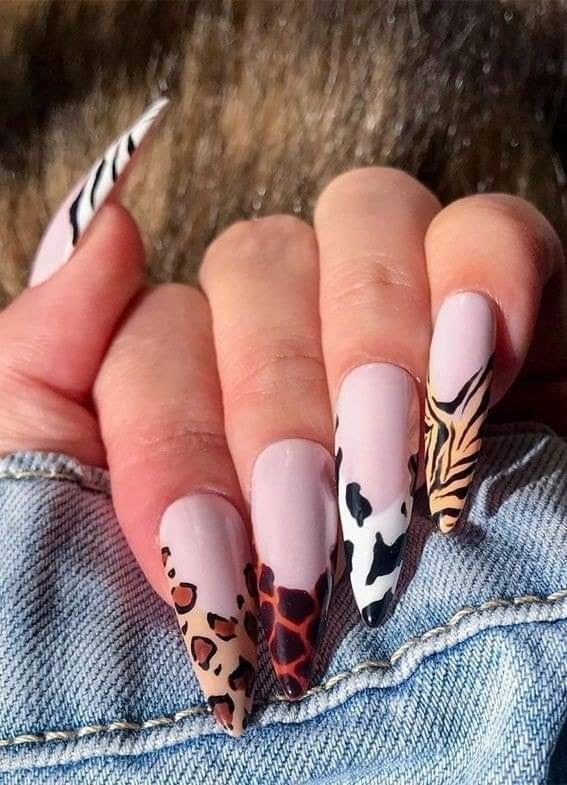 Mixed Animal Print Nail Designs