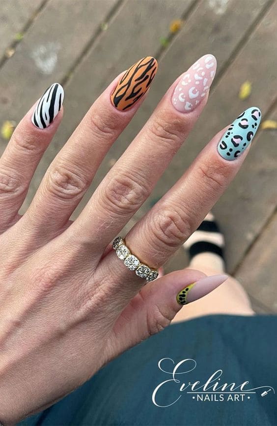 Mixed Animal Print Nail Designs