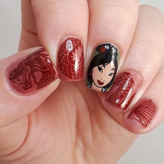 Mulan Disney Princess Nails