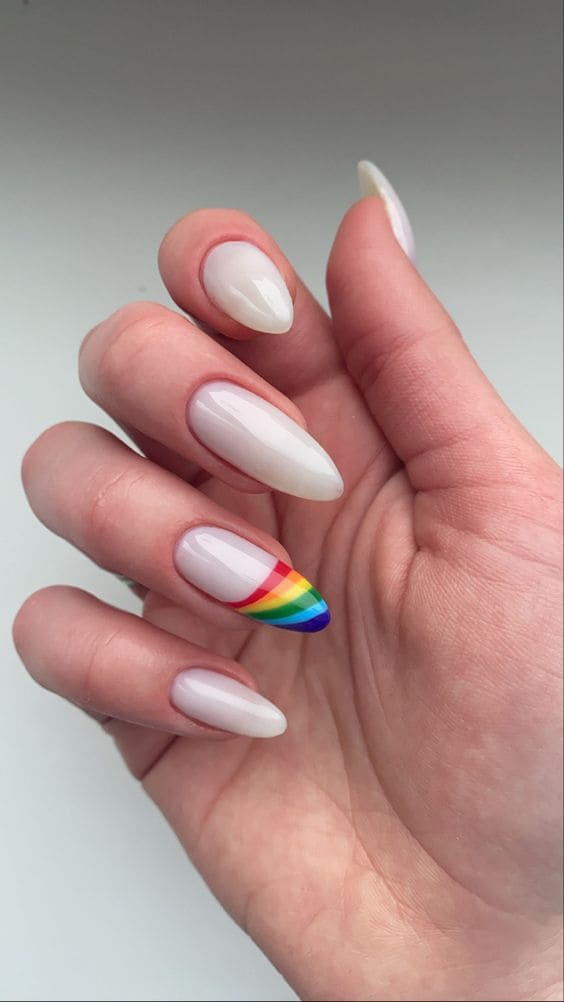 Nude Mani With A Hint Of Rainbow