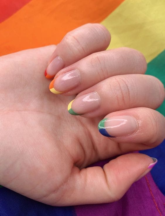 Nude Mani With A Hint Of Rainbow