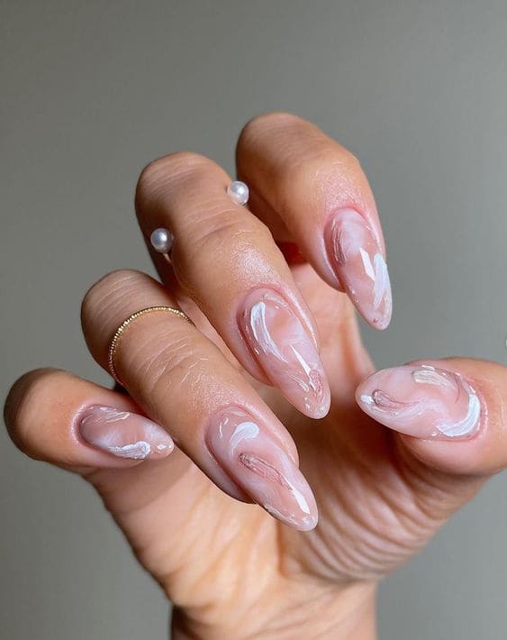 Nude Marble Bridesmaid Nail Ideas
